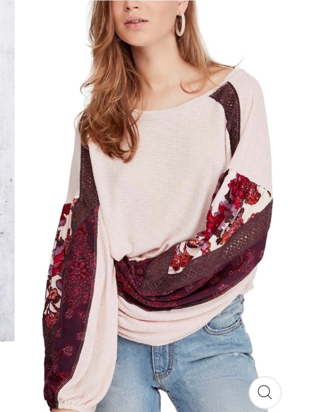NWOT Free People Casual Clash waffle knit top with billowing sleeves